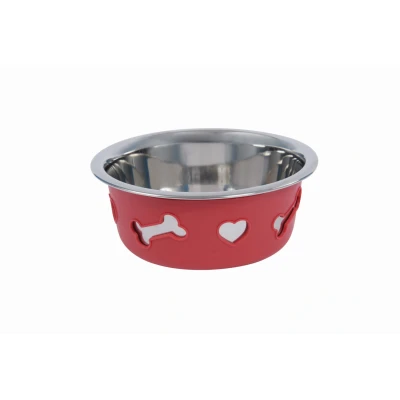Image de Weatherbeeta Dog Bowl Non Slip Stainless Steel Silicone Bone Framboise