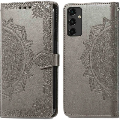 Afbeelding van iMoshion Hoesje Geschikt voor Samsung Galaxy A14 (5G) / (4G) Met Pasjeshouder Mandala Bookcase Grijs