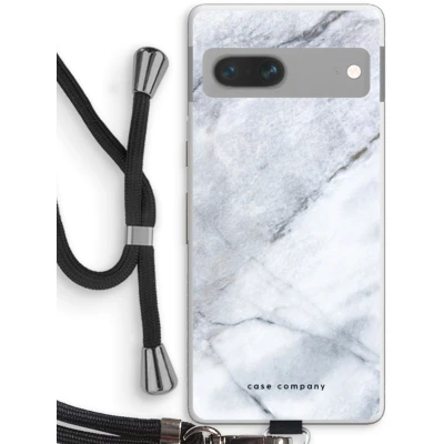 Afbeelding van Case Company® hoesje met Koord geschikt voor Google Pixel 7 Witte marmer Telefoonhoesje Zwart Bescherming aan alle Kanten en Over de Schermrand
