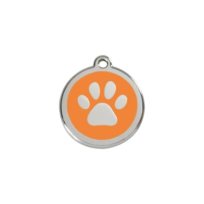 Afbeelding van Paw Print Orange roestvrijstalen hondenpenning small/klein dia. 2 cm RedDingo