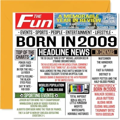 Afbeelding van Stuff4 Verjaardagskaarten 15 jaar voor jongens en meisjes Born in Journal 2009 Verjaardagskaart zoon, dochter, neef, vintage, retro, terug 2009, 145 mm x