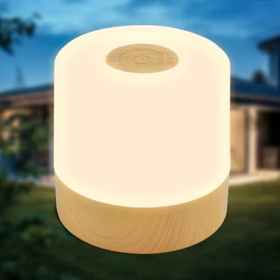 Afbeelding van B.K.Licht Oplaadbare mini Tafellamp met USB C draadloos dimbaar buitenlamp 7x7 cm houtkleurig