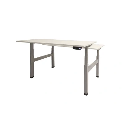 Afbeelding van Dextro plus duo zit/sta 180x80cm, electrisch hoogte verstelbare werkplek, H poot frame. Frame kleur aluminium (RAL9006) en blad krijtwit.