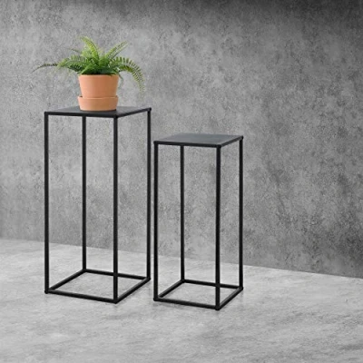 Afbeelding van Bijzettafel set van 2 zwart metaal 70x30x30 60x25x25 cm