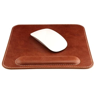 Afbeelding van Londo muismat van echt leer met polssteun, ergonomisch, comfortabel, (bruin)