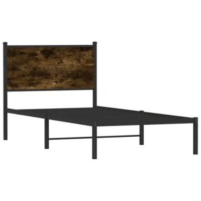 Afbeelding van Bedframe met hoofdbord metaal gerookt eikenkleurig 90x200 cm