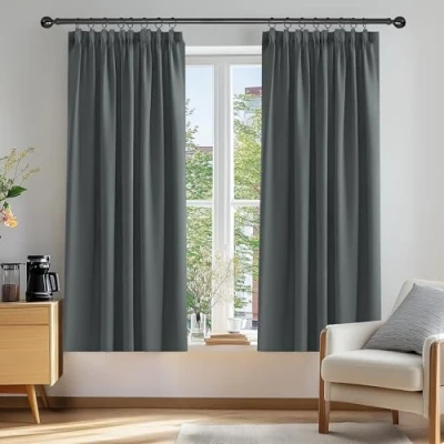 Afbeelding van Deconovo Set van 2 gordijnen, 50% verduisterend, thermisch, isolerend, plooiband, keuken, donkergrijs, 132 x 138 cm