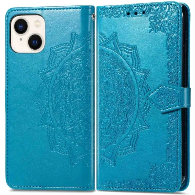Afbeelding van iMoshion Hoesje Geschikt voor iPhone 14 Met Pasjeshouder Mandala Bookcase Turquoise