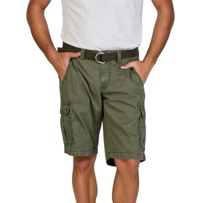 Afbeelding van Timezone MaguireTZ Cargoshorts voor heren, met riem, regular fit, 100% katoen, beige, grijs, groen, blauw, maten 30, 31, 32, 33, 34, 36, 38, 40, Olijfhout (4211)