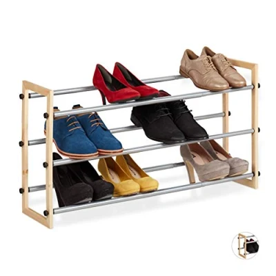 Afbeelding van Relaxdays schoenenrek uitschuifbaar schoenenkast opbergrek schoenen metaal hout 3