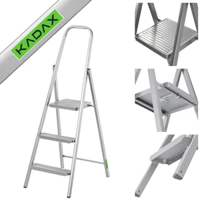 Afbeelding van KADAX Eenzijdige stalen ladder met antislipvoeten, plank, trapladder, vouwladder, huishoudladder brede treden (3 treden)