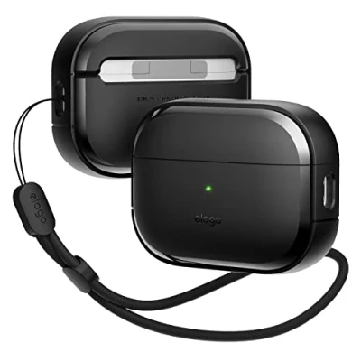Afbeelding van elago EDC Beschermhoes compatibel met Apple AirPods Pro 2e generatie, schokabsorberend design, duurzaam TPU materiaal, inclusief riem, volledige bescherming van het lichaam (zwart)
