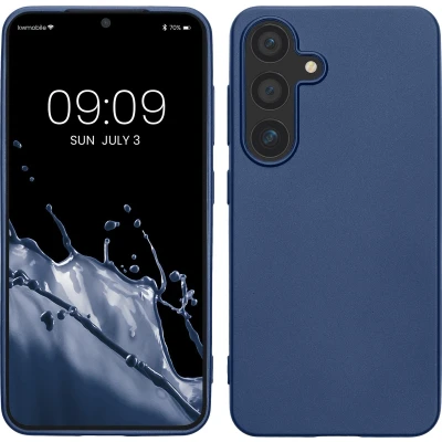 Afbeelding van kwmobile telefoonhoesje geschikt voor Samsung Galaxy S25 Hoesje smartphone Back cover in metallic blauw