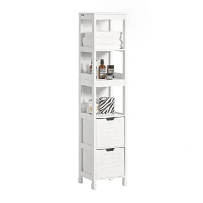 Afbeelding van SoBuy FRG126 W Hoge badkamerkast badkamerrek met voetensteun wit ca. 30 x 144 cm