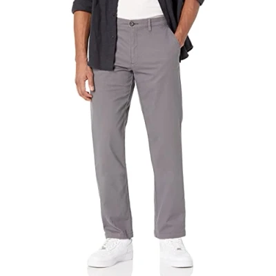 Image de Amazon Essentials Pantalon chino extensible décontracté pour homme, coupe droite, gris foncé, 71,1 x cm (l L)