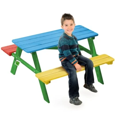 Afbeelding van KADAX Picknicktafel voor kinderen met banken, kindermeubels picknick, kindertafel van hout, picknickset tuin, kinderzitset (meerkleurig)