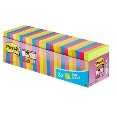 Image de Les notes post it super sticky lot de 76 x mm couleurs assorties 654 ss vp24col eu 24 654se24p