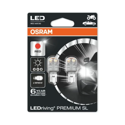 Afbeelding van Osram W16W LED Retrofit Rood 12V W2.1x9.5d 2 Stuks