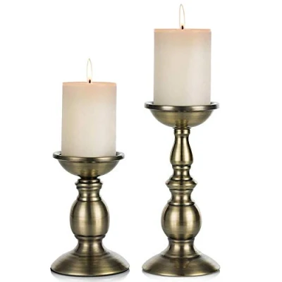 Afbeelding van NUPTIO Set van 2 ijzeren stompkaarsen, perfect voor 80 mm stompkaarsen of vlamloze led kaarsen, Halloween decoraties, Kerstmis, cadeaus bruiloftsfeest, thuis, spa, Reiki (S + L)