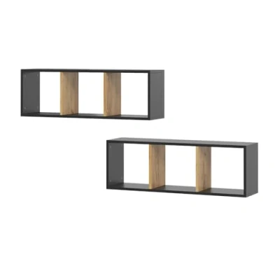 Afbeelding van Vicco TomyWandrek 90 x 30 cm Set van 2 Antraciet/gouden eik