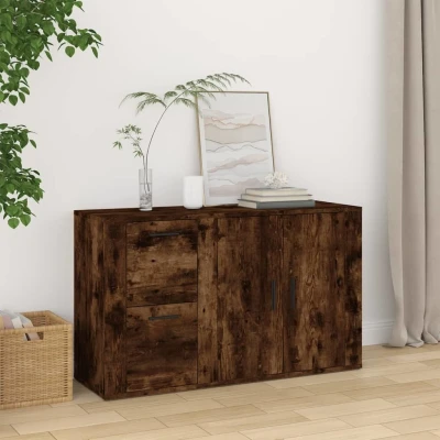 Afbeelding van Dressoir 100x33x59,5 cm bewerkt hout gerookt eikenkleurig