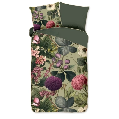 Afbeelding van Descanso Dekbedovertrek &quot;bloemen &amp; bladeren&quot; Groen (140x200/220 cm) Katoen Satijn