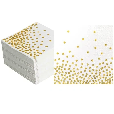 Afbeelding van CEILIWEN Set van 100 witte en gouden servetten 33 x cm Cocktailservetten Feestservetten voor kinderen Verjaardagsservetten