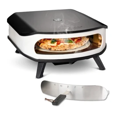 Afbeelding van Cozze Pizza Oven Gas 17 Inch met Thermometer en Roterende Pizzasteen 30 Mbar 5.0 KW Katoen Wit