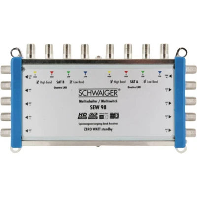 Afbeelding van Schwaiger SEW98 531 satelliet multiswitch Ingangen (satelliet): 9 (8 / 1 terrestrisch) Aantal gebruikers: 8 Standby functie