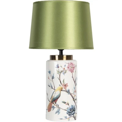 Afbeelding van Clayre &amp; Eef Tafellamp Ø 28x50 cm E27/max 1x60W Groen Keramiek Rond Vogels Bureaulamp