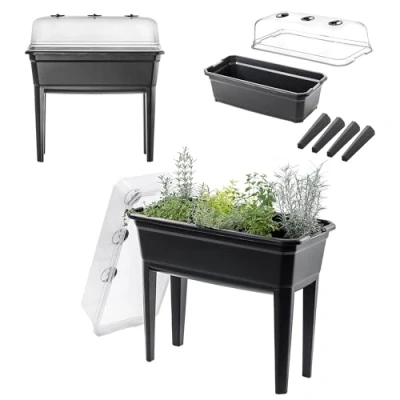 Afbeelding van KADAX Broeikas 42 liter kunststof kas met deksel en ventilatieopeningen voor balkon, tuin terras, kunststof, 75 cm, antraciet