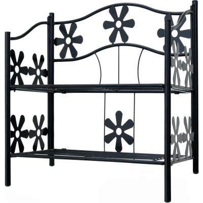 Afbeelding van Metalen plantenrek met 2 legplanken mat zwart 60x30x50cm