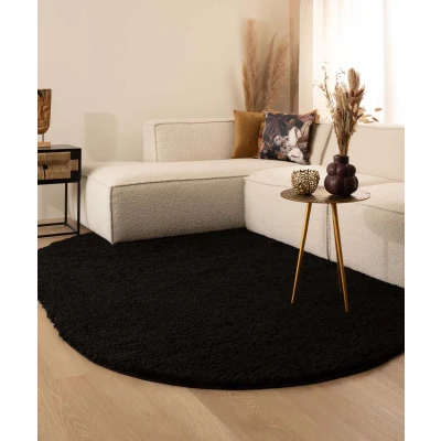 Afbeelding van Ovaal Hoogpolig Tapijt/Vloerkleed Shaggy Trend Effen Zwart 300x400 Cm
