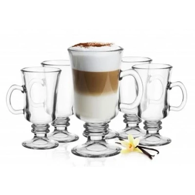 Afbeelding van Set van 6 Irish Coffee / Latte Macchiato glazen met handvat en roestvrijstalen lepels (gratis) 250 ml