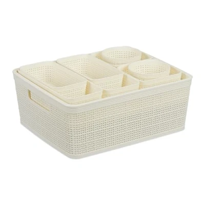 Afbeelding van Relaxdays lade organizer 10 delige set kunststof versch. groottes mandjes wit