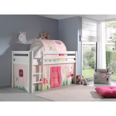 Afbeelding van LUCEVI Pino Halfhoogslaper + Ladder Spring Gordijntjes Tunnel Wit 90x200 cm