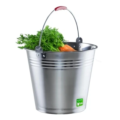 Afbeelding van KADAX Zinkemmer hoogwaardige roestvrijstalen wateremmer robuust mortelemmer schoonmaakemmer plantenemmer 12 liter