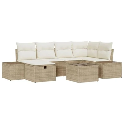 Afbeelding van vidaXL 7 delige Tuin Sofa Set met Kussens Beige Poly Rattan