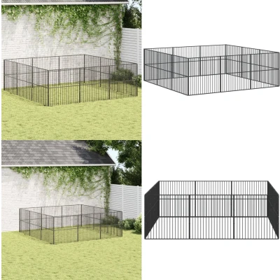 Afbeelding van vidaXL Hondenkennel 12 panelen gepoedercoat staal zwart
