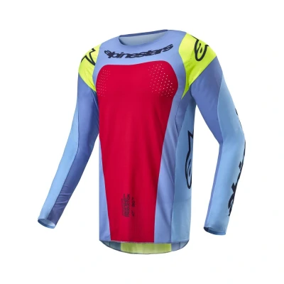 Afbeelding van Alpinestars 2024 Techstar Ocuri Crossshirt Licht Blauw / Fluor Geel Rood maat M