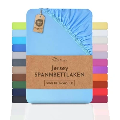Afbeelding van Jersey hoeslaken, 100% katoen, in vele maten en kleuren, merkkwaliteit, Öko Tex standaard 100, 180 x 200 cm tot cm, lichtblauw
