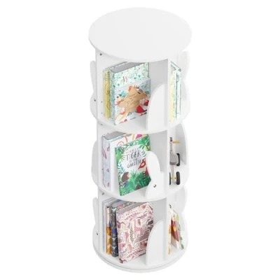 Afbeelding van WOLTU KR036ws Boekenrek met 4 niveaus, draaibaar, voor kinderkamer, woonkamer, speelgoed, vrijstaand, wit