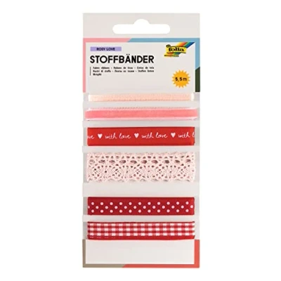 Afbeelding van Folia stoffen linten, 6 geassorteerde kleuren, totale lengte 5,5 m, rosy love
