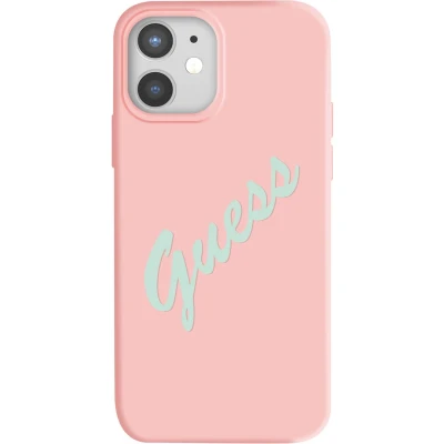 Afbeelding van GUESS Silicone Vintage Backcase Hoesje iPhone 12 Mini Roze
