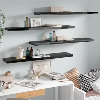 Afbeelding van vidaXL Wandschappen zwevend 4 st 120x23,5x3,8 cm MDF hoogglans zwart
