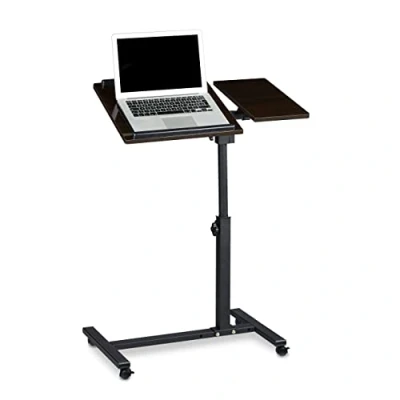 Afbeelding van Relaxdays Laptoptafel op wieltjes hout laptopstandaard ook voor linkshandigen zwart