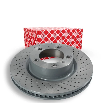 Afbeelding van FEBI BILSTEIN 108336 Remschijf Vooras rechts 330 28 5 130 geperforeerd/interne ventilatie Gecoat High carbon PORSCHE: 718 Boxster Convertible