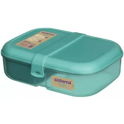 Afbeelding van Sistema Ocean Bound Broodtrommel met kunststof band, 1,1 l, bento box yoghurt/fruitpot en vakken, BPA vrij, blauwgroen of blauw (willekeurige kleur), 1 stuk