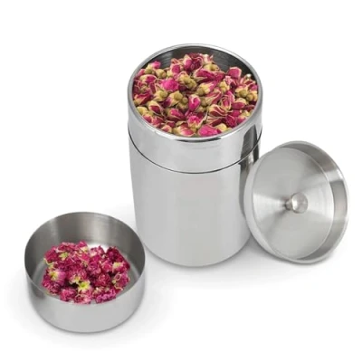 Afbeelding van Dubbele afdichting Thee Bussen, Roestvrij staal Opslagcontainer ronde Losse Blad Tin Keuken Blik voor Thee, Koffie (13.5 Oz)