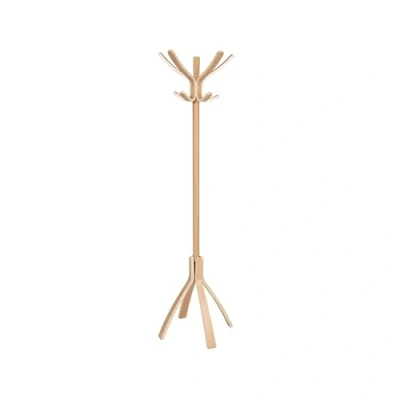 Afbeelding van Kapstok op standaard, hout, 10 haken, stabiele basis, verzwaard, eenvoudige montage, draaibare kop, grote capaciteit en houder, beige, ideaal voor kantoor entree, huis ALBA
